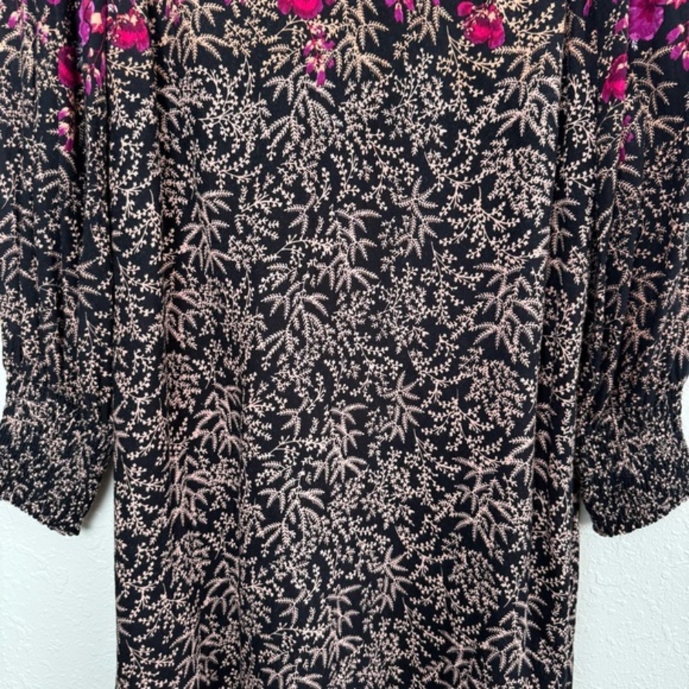 Anthropologie Cyree tunic mini dress floral black purple puff sleeves 6 - Picture 5 of 12